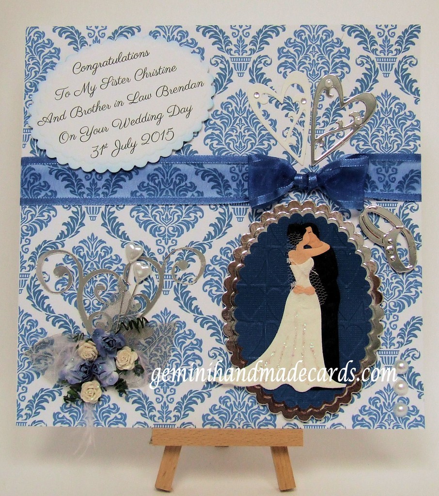 Blue and white 8x8 wedding card
